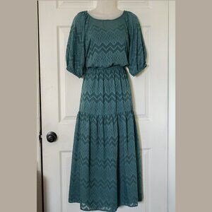 A New Day Teal Chevron Chiffon Midi Easter Dress, Size Medium